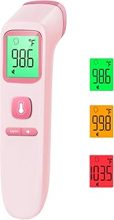 No-Touch Thermometer for Adults, Kids, Babies, 1-Sec Fast Accurate (Pink) | Fever Alarm, Large LCD with 3-Color Backlight, Silent Mode, 35-Reading Memory, Forehead & Object Mode, for Home & Clinic