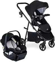 Britax Willow Brook Travel System With Aspen Base — Onyx Glacier | Car Seat Stroller Combo; Brook Stroller & Willow Infant Car Seat; ClickTight Technology & RightSize System; Child Tray