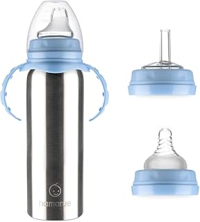 3-in-1 Stainless Steel Baby Bottle – Newborn to Toddler Sippy and Straw Cup, Leak-Proof Insulated, Ages 0–4, 8 oz Blue
