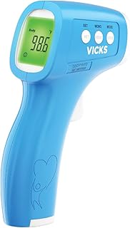 Vicks Non-Contact Infrared Thermometer for Forehead, Food & Bath, No-Touch Forehead Thermometer for Adults and Kids, Fast, Reliable and Accurate, Blue
