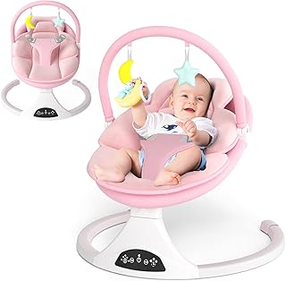 Electric Baby Swing with Remote Control - 5 Natural Motion Speeds, Detachable Seat Pad | Portable Infant Swing for Indoor/Outdoor Use (0-6M, 20lbs) (Pink)