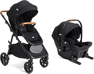 Joie Ginger and Mint Latch Travel System – 4-in-1 Travel System with Baseless Infant Car Seat & Stroller, One-Click Install, from Birth Stroller (Shale Dark)