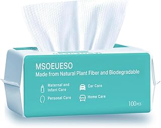 MSOEUESO Soft Dry Wipes Cotton Facial Tissues, 100 Count Disposable Face Towels, Cotton Face Towel for Sensitive Skin, Facial Cleansing, Makeup Removing, Surface Cleaning