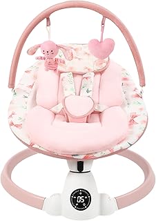 Baby Swing for Infants with 5 Swing Speeds, Portable Electric Baby Swing with Bluetooth, Touch Panel, 5-Point Harness, Indoor & Outdoor Use, Pink