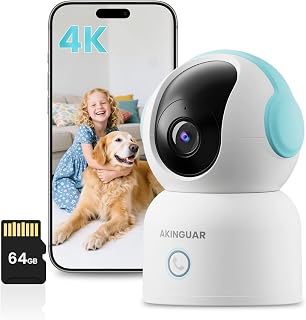 4K Indoor Security Camera, 360°PT Pet/Dog/Baby Camera with Phone App, 2.4G/5G Wi-Fi, 64GB Memory Card, AI Human/Pet/Baby Cry Detection, Auto Tracking, Color Night Vision, One-Touch Call, Two-Way Audio