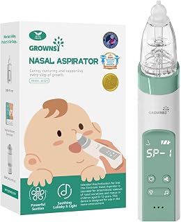 GROWNSY Nasal Aspirator for Baby, Electric Nose Aspirator for Toddler, Baby Nose Sucker, Automatic Nose Cleaner with 3 Silicone Tips, Adjustable Suctions, Music and Light Soothing Function (Green)