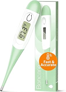 Boncare Digital Thermometer for Adults, Kids & Babies, Light Green | Accurate & Safe Oral and Rectal Thermometer with 10-Second Reading and Fever Alarm