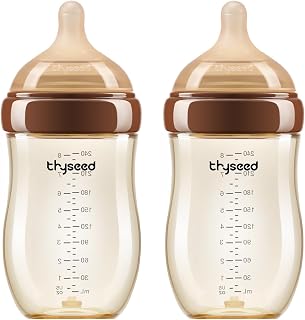 Thyseed PPSU Anti-Colic Baby Bottle, Breast-Like Medium Fast Flow Nipple for Breastfed Babies (3m+), 8 oz/240 mL, 2 Pack