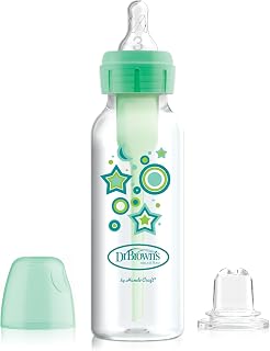 Dr. Brown's Anti-Colic Options+ Narrow Sippy Bottle Starter Kit, 8oz/250mL, with Level 3 Medium-Fast Flow Nipple and Soft 100% Silicone Sippy Spout, Green, BPA Free, 6m+