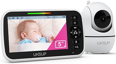 UKSUP Baby Monitor with Camera and Audio with 30 hrs Battery Life & No WiFi | Video Baby Monitor with 960ft Long Range, Remote Pan-Tilt-Zoom, Night Vision, Temperature Sensor, 2-Way Talk, 8 Lullabies