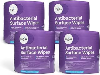 Zogics Antibacterial Disinfecting Wipes, 4 Rolls, 3,200 Count | Kills 99.9% of germs in 15 seconds, for hard nonporous surfaces, countertops, door handles and equipment