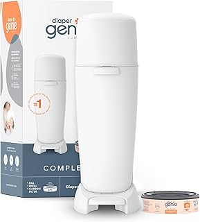 Diaper Genie Complete Diaper Pail (White) – Includes 1 Refill (Holds 270 Newborn Diapers) & 1 Carbon Filter