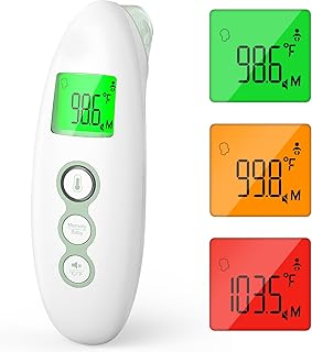 Momcozy Digital Forehead and Ear Thermometer, Non-Contact, Adults and Kids, Child Mode, Fever Alarm Function, Mute and Memory Functions, Digital Infrared Thermometer for Fast and Accurate Measurement