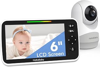 HelloBaby 6" IPS Large Screen Baby Monitor with Camera and Audio, No WiFi | 4000mAh Battery, Night Vision, Remote Pan-Tilt-Zoom Camera, ECO Mode, 2-Way Talk, Temperature Monitoring, 8 Lullabies