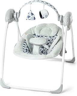 Portable Baby Swing for Infants, Adjustable Speed, Music & Timer, Easy to Fold, Indoor and Outdoor Use, Grey, 6-20 lbs