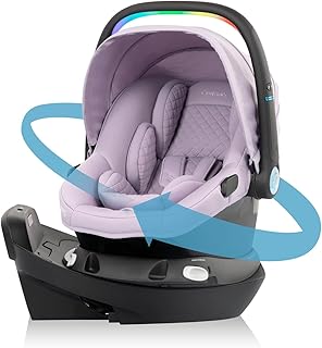 Evenflo Revolve180 LiteMax NXT Rotating Rear-Facing Lightweight Preemie and Infant Car Seat 3-30lbs. with SensorySoothe. Easy Install with Base (Agate Purple)