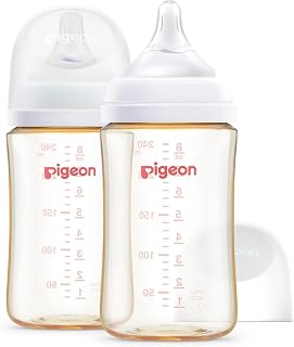 Pigeon PPSU Nursing Baby Bottle Wide Neck, Anti-Colic, Streamlined Body, Natural Feel, Easy to Clean, 8 Oz (Pack of 2), Includes 2pcs M Nipples (3m+)