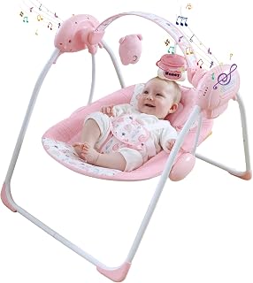 Portable Baby Swing for Infants, Compact & Foldable Infant Swing with 5-Speed Swing,Music, Timer, Cushioned Seat, Battery Operated, 0-9 Months 6-20 lbs,SG2402
