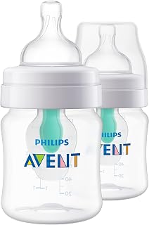 Philips Avent Anti-Colic Baby Bottle with AirFree Vent, Slow Flow 1 Nipple, 0m+, 4oz, 2 Pack, Clear, SCY701/92