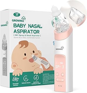 GROWNSY Nasal Aspirator for Baby, 2-in-1 Electric Nose Spray & Suction, Baby Nose Sucker with Powerful Suction, Music and Light Soothing Function, Pink