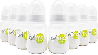 Avima 4 oz Anti Colic Baby Bottles w Slow Flow Nipples. 0-3M (Set of 8) | Narrow Neck Bottle with Stage 1 Silicone Nipples