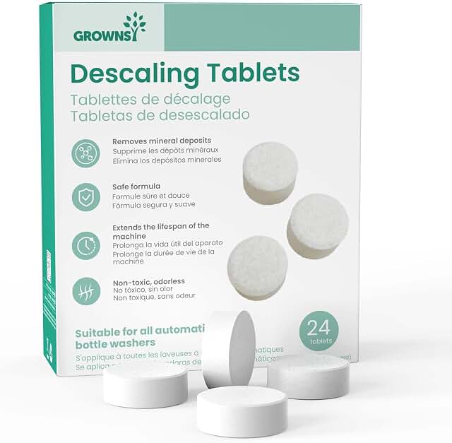 GROWNSY Descaling Tablets for Bottle Washers, Descaler Tablets to Remove Limescale & Mineral Buildup, Compatible with Momcozy and Baby Brezza Baby Bottle Washer, 24 Count