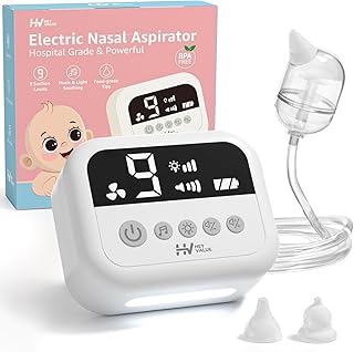 HEYVALUE Nasal Aspirator for Baby, Hospital Grade Baby Nose Sucker with 9 Levels Suction, Night Light and Nursery Rhyme Soothing Function, Electric Nose Suction for Baby with Food-Grade Silicone Tips