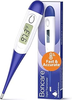 Boncare Digital Thermometer for Adults, Kids & Babies, Dark Blue | Accurate & Safe Oral and Rectal Thermometer with 10-Second Reading and Fever Alarm
