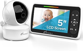 iFamily Baby Monitor,5" Screen with 30Hrs Battery Life,Remote Pan-Tilt-Zoom | Large screen,No WiFi, Two-Way Audio, Night Vision, Temperature, Lullabies, 960ft Range,Baby Monitor with Camera and Audio