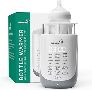 Grownsy Auto-Lift Nutri Bottle Warmer for Breastmilk & Formula, Gray | Fast Even Heat, Precise Temp, Retain Full Nutrients, Soft Night Light for Night Feeding, Compact 10-in-1 Baby Bottle Warmer