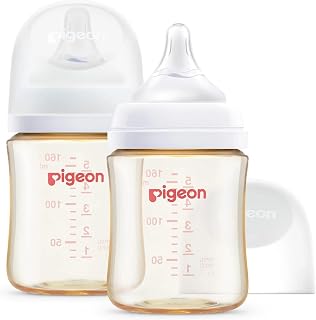 Pigeon PPSU Nursing Baby Bottle Wide Neck, Anti-Colic, Streamlined Body, Natural Feel, Easy to Clean, 5 Oz (Pack of 2), Includes 2pcs SS Nipples (0m+)