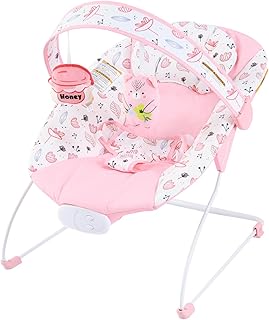 Baby Bouncer, Infants Bouncy Seat with Music and Vibrations,Baby Rocker with Hanging Rattles Bear & Honey Pot for Newborns Indoor Outdoor Use 0-6 Months Up to 20 lbs