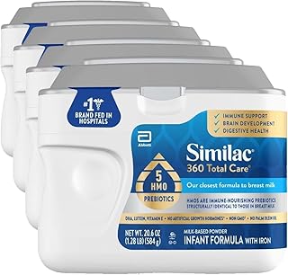 Similac 360 Total Care Infant Formula, Has 5 HMO Prebiotics, Our Closest Formula to Breast Milk, Baby Formula Powder, 20.6-oz Tub (Pack of 4)