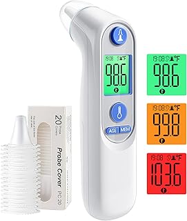 Viproud Digital Ear Thermometer for Kids & Adults, Accurate & Fast Results | With 21 Disposable Probe Covers, 1s Fast Reading, 3-color backlight screen, 30 Memory Recall, ℃/℉ Switchable, Silent Mode