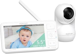 Momcozy Video Baby Monitor, 5.5'' 1080P Full HD Baby Monitor Camera No WiFi | Infrared Night Vision, 5800mAh Battery & 120h Long-last, ECO, VOX, 2-Way Audio, 1640ft Range, Record and Rewind Locally, BM03