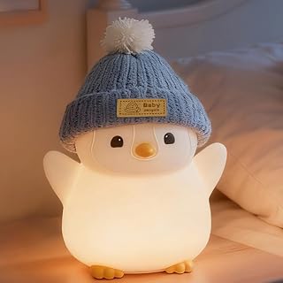 FAMIDUO Pink Penguin Night Light,Cute Penguin Lamp with Hat for Kids/Mom | Squishy Silicone Nursery Nightlight, Rechargeable/Dimmable/Timer,LED Novelty Animal Bedside Light,Funny Gifts for Baby/Boys