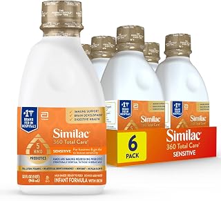 Similac 360 Total Care Sensitive Infant Formula for Fussiness & Gas Due to Lactose Sensitivity, Has 5 HMO Prebiotics, Baby Formula, Ready to Feed, 32-fl-oz Bottle, Pack of 6
