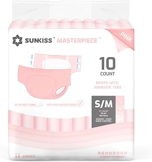 Masterpiece Adult Diapers with Tabs, Unisex, S/M, Pink, 10 Count | Ultra High Absorbency, Plastic-backed Briefs, Refastenable Tabs, Odor Control, Leak Protection for Daytime & Overnight Use