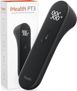 iHealth No-Touch Forehead Thermometer for Adults, Babies, Kids PT3 Black | 1s Fast Accurate, 3 Ultra-Sensitive Sensors, Quiet Vibration Feedback, Digital Large LED Digits, Use for Home & Nurses