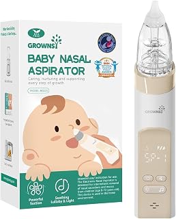 GROWNSY Nasal Aspirator for Baby, Electric Baby Nose Sucker, Automatic Nose Cleaner with Larger Suction Chamber and More Powerful Suction, Music and Light Soothing Function, Beige