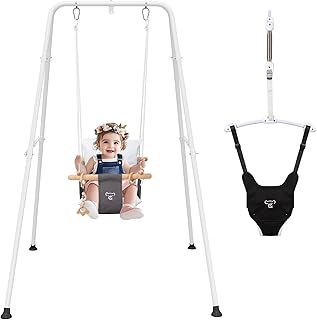 RAGOZONERY 2 in 1 Baby Jumper with Toddler Swing, Baby Jumpers and Bouncers,Indoor Outdoor Toddler Swing Set, Cotton (Black)