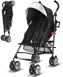 BABY JOY Lightweight Stroller, Compact Travel Stroller, Infant Stroller w/Adjustable Backrest & Canopy, Cup Holder, Storage Basket, 5-Point Harness, Easy Fold, Umbrella Stroller for Toddler, Black