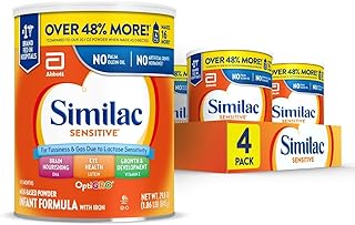 Similac Sensitive Infant Formula, for Fussiness & Gas Due to Lactose Sensitivity, Baby Formula Powder, 29.8-oz Value Can, Pack of 4