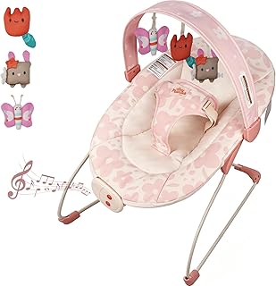 Baby Bouncer – Baby Bouncer seat, Infants Bouncy Seat with Music & Sensory Toys, Machine Washable Seat Pad Indoor Infant Seat, Ideal for Newborns 0-6 Months, 20lbs (Pink Floral)