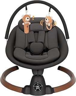 Baby Swing for Infants, Electric Baby Swing with Bluetooth, Portable Infant Swing with 5 Speeds, 10 Songs, 5-Point Harness & Remote Control, for Newborns Infants Indoor Outdoor Use (Black)