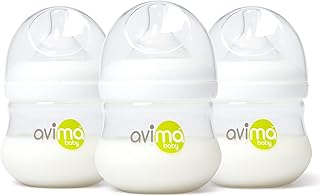Avima 4 oz Anti Colic Baby Bottles with Slow Flow Nipples. 0-3M (Set of 3) | Wide Neck Stage 1 Silicone Nipples