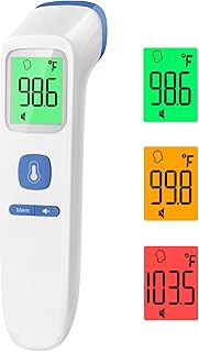 No-Touch Thermometer for Adults, Kids, Babies, 1-Sec Fast Accurate (Blue) | Fever Alarm, Large LCD with 3-Color Backlight, Silent Mode, 35-Reading Memory, Forehead & Object Mode, for Home & Clinic