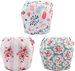 Babygoal Reusable Baby Girl Swim Diapers 3 Pack - Adjustable Washable for 0-8 Months Infants - Ideal for Swimming Lessons - Flower Design