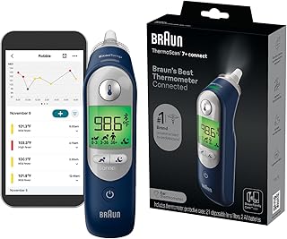 Braun ThermoScan 7+ Connect Digital Ear Thermometer for Kids - Family Care App Compatible, Age Precision Technology, Color-Coded Display, No. 1 Brand Recommended by Pediatricians