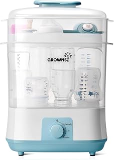 Grownsy 4-in-1 Large Capacity Baby Bottle Sterilizer and Dryer, Blue | All-In-One, 360 Steam Sterilization, Fast Drying, 72H Storage, Fits All Bottles, Breast Pump Parts & Baby Accessories